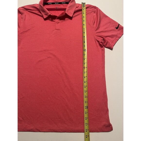 Nike Golf Dri Fit Polo Shirt Red/Orange PinStriped Mens Medium M - Picture 7 of 12